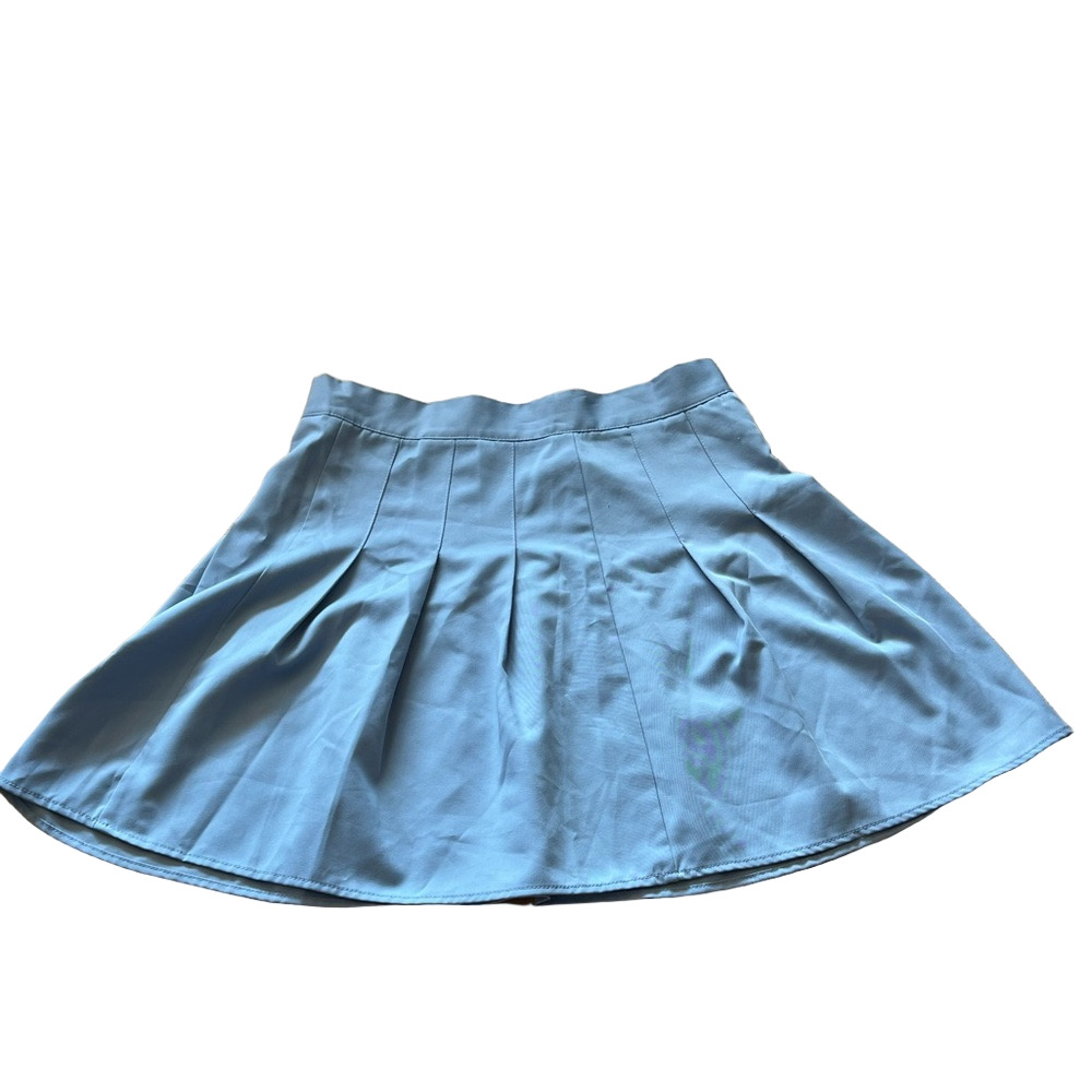 Blue Pleated Skater Mini Skirt